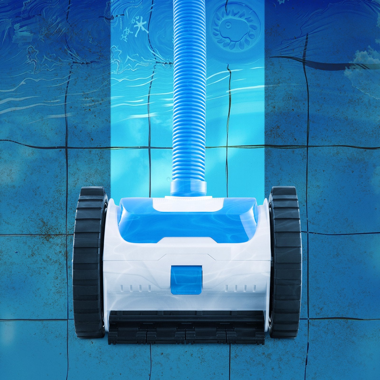 Efficient Automatic Suction Pool Cleaner with 2 Wheels for In-Ground & Above-Ground Pools, 20x40 ft, Perfect for Various Surfaces & Quick Assembly