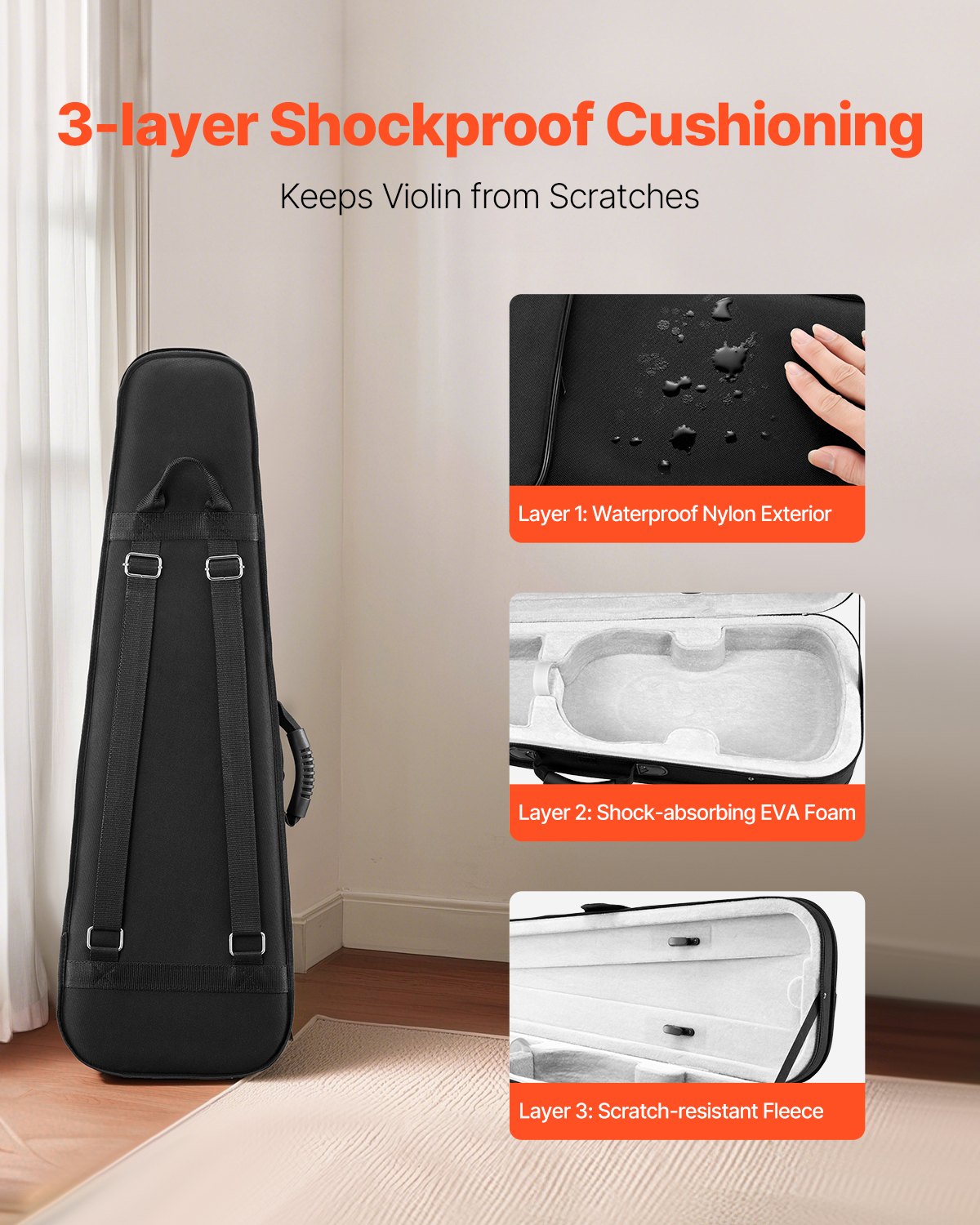 Premium 4/4 Violin Case - Waterproof Nylon, Lightweight, Plush Lining, Dual Straps, Anti-Scratch, Triangular Design for Travel & Protection
