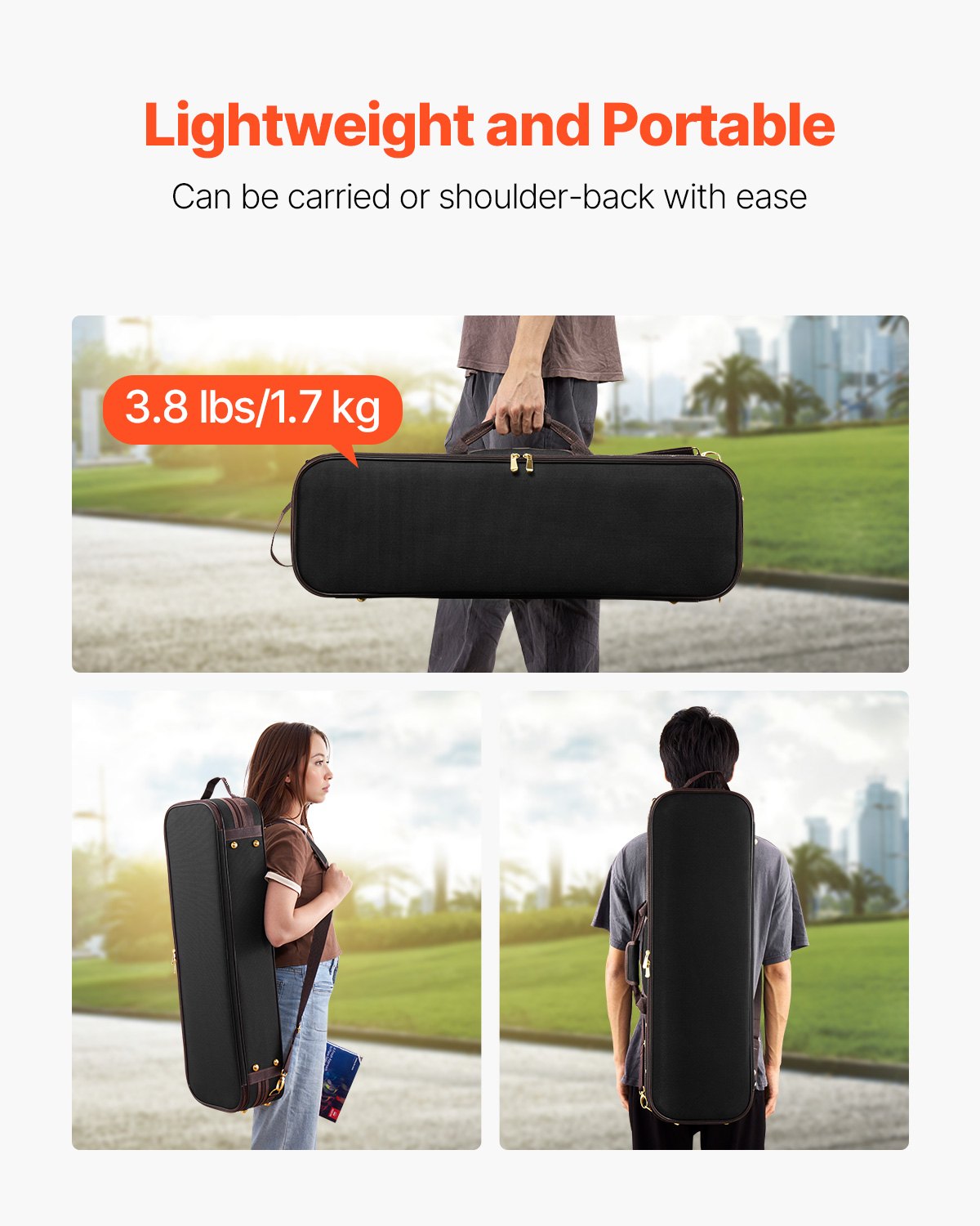 Premium 4/4 Violin Case with Hygrometer, Lightweight Travel Bag, Plush Lining, Anti-Scratch, Oblong Design, Black, for Full-Size Violins