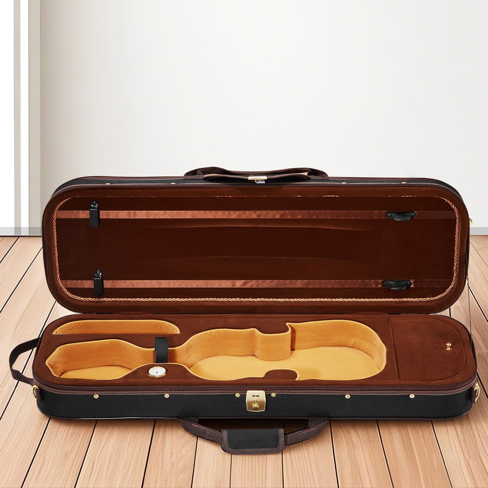 Premium 4/4 Violin Case with Hygrometer, Lightweight Travel Bag, Plush Lining, Anti-Scratch, Oblong Design, Black, for Full-Size Violins