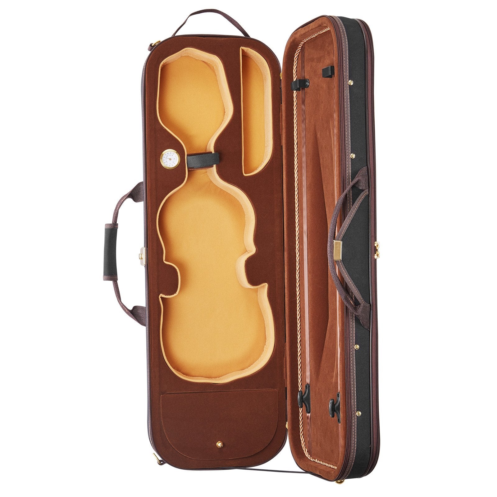 Premium 4/4 Violin Case with Hygrometer, Lightweight Travel Bag, Plush Lining, Anti-Scratch, Oblong Design, Black, for Full-Size Violins