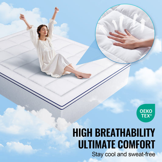 Queen Size Mattress Topper with Cooling Fiber Fill, 1" Thickness, Detachable & Washable Layer, Bedside Pocket for Small Items