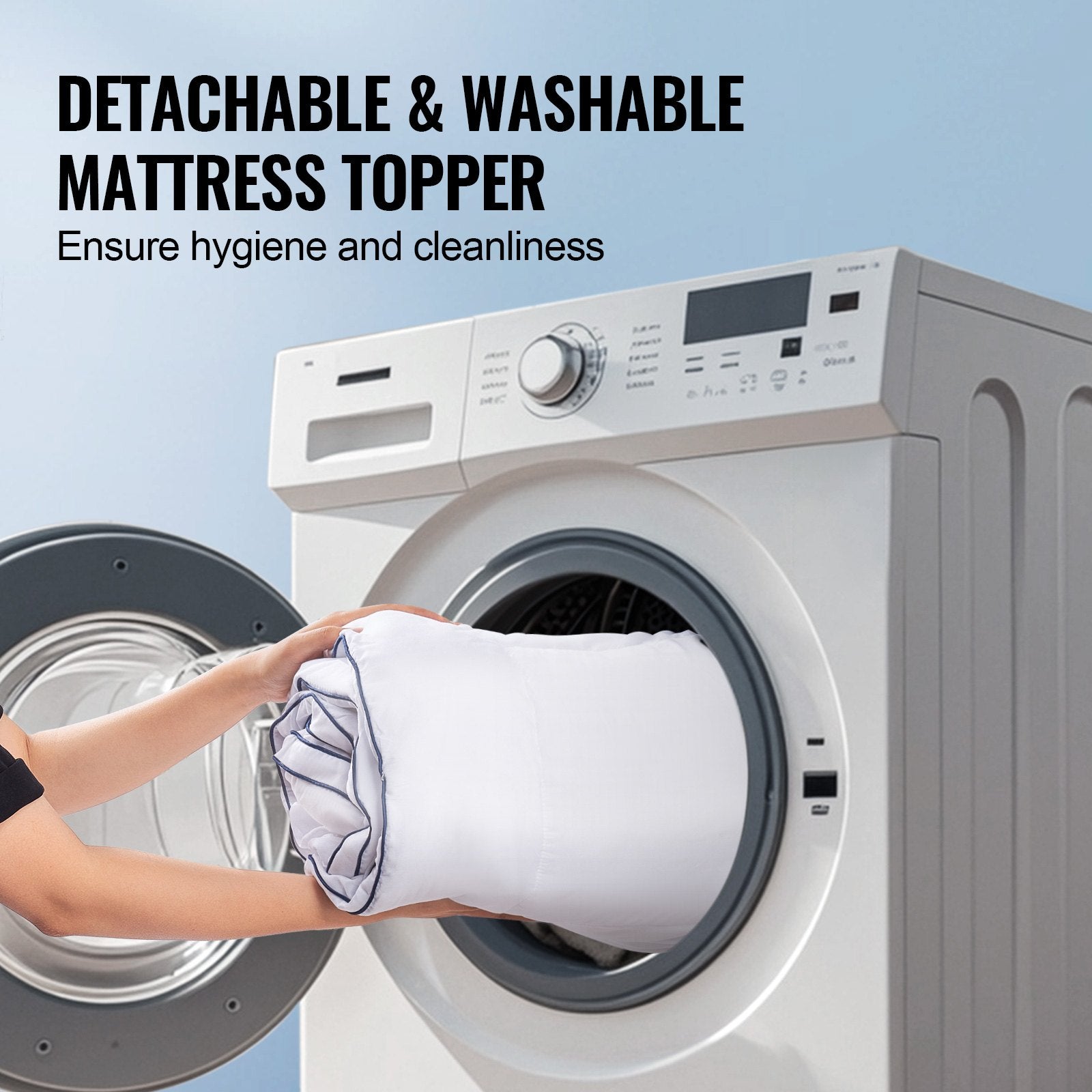 Queen Size Mattress Topper with Cooling Fiber Fill, 1" Thickness, Detachable & Washable Layer, Bedside Pocket for Small Items