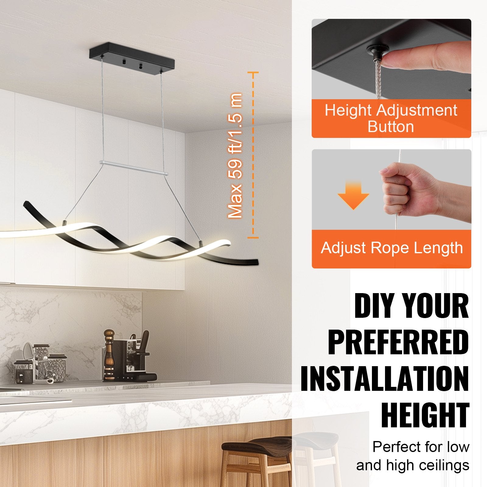 Modern 24W LED Chandelier Pendant Light, Dimmable with Adjustable Color Temperature, Silicone Lampshade for Dining & Kitchen Spaces