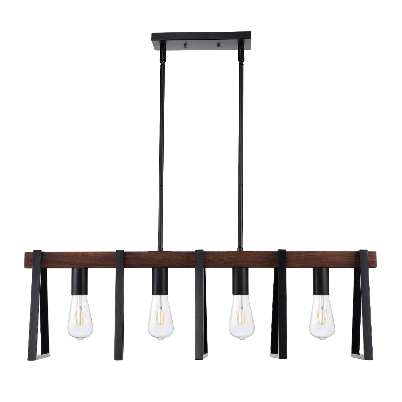 Industrial Farmhouse 4-Light Kitchen Island Pendant, Adjustable Dining Room Chandelier with Metal Frame, E26 Edison LED Compatible, 60W