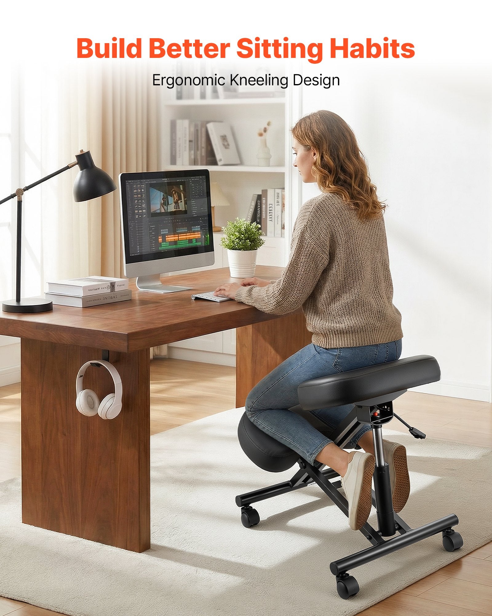 Ergonomic X-Shaped Adjustable Kneeling Chair with Wheels, Thick Foam Cushions for Neck & Back Pain Relief in Home, Office, Meditation