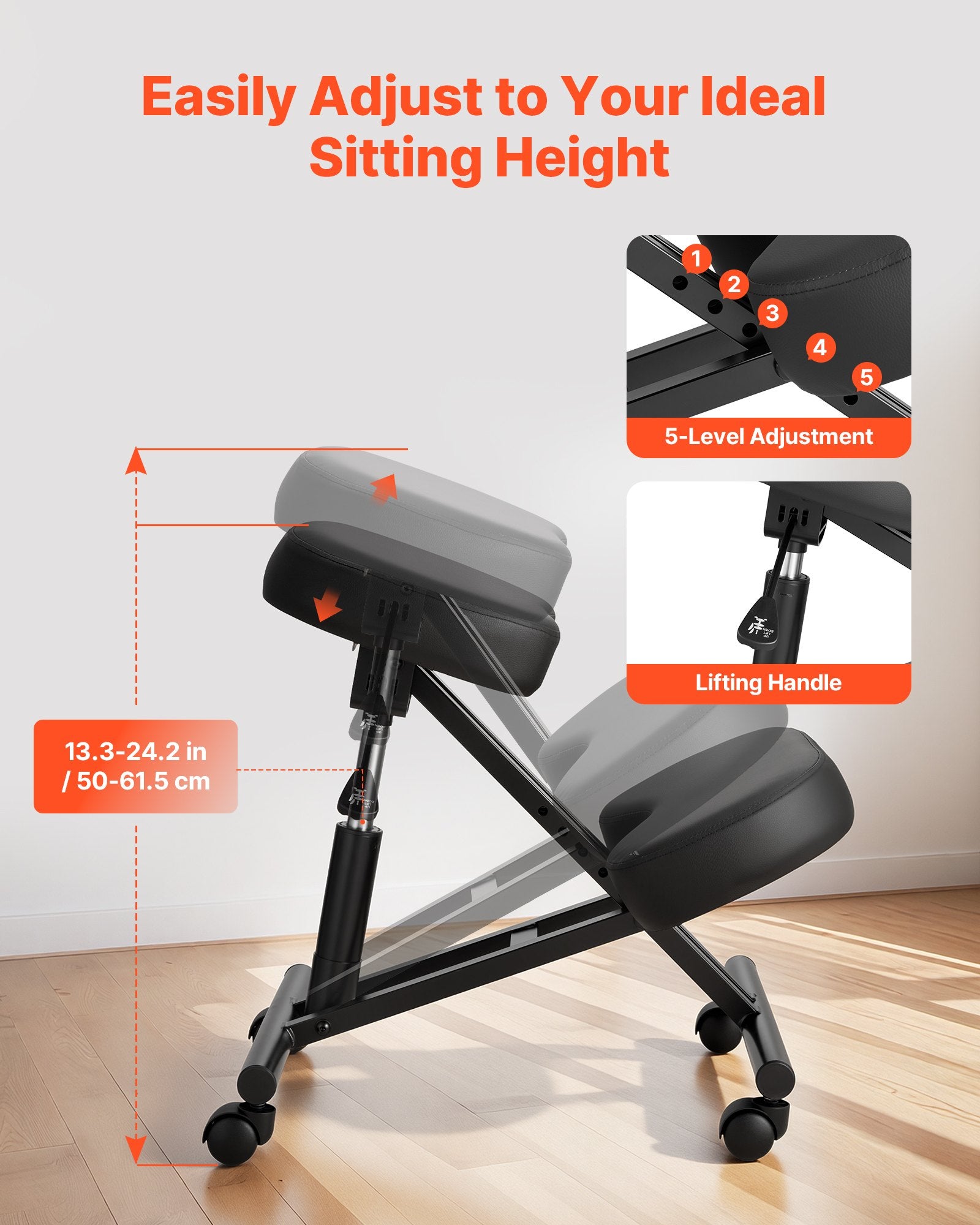 Ergonomic X-Shaped Adjustable Kneeling Chair with Wheels, Thick Foam Cushions for Neck & Back Pain Relief in Home, Office, Meditation