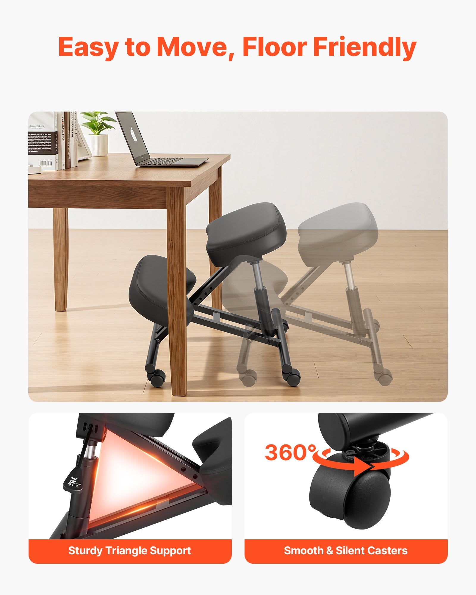 Ergonomic X-Shaped Adjustable Kneeling Chair with Wheels, Thick Foam Cushions for Neck & Back Pain Relief in Home, Office, Meditation