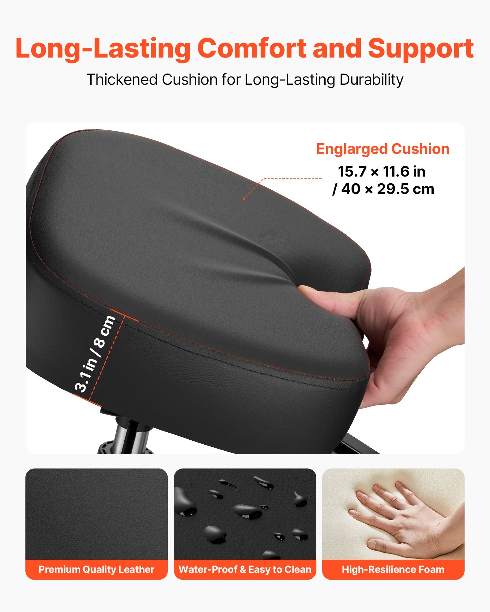 Ergonomic Kneeling Chair with Backrest, Adjustable Height & Wheels, Thick Foam Cushions for Neck & Back Pain Relief, Home Office Meditation