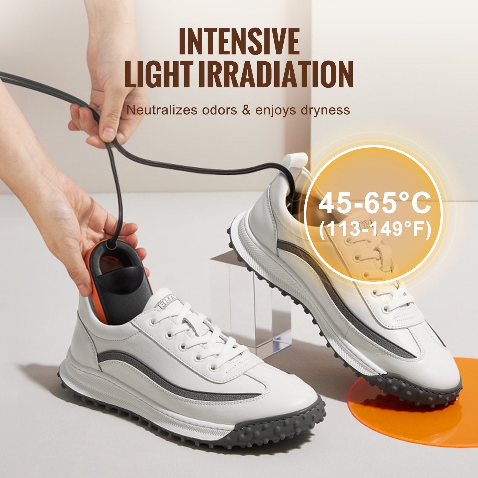 Portable Electric Shoe & Boot Dryer with UVA, Deodorizing Warmers for Quick Drying of Slippers, Leather & Canvas Shoes, Socks - Black/Orange