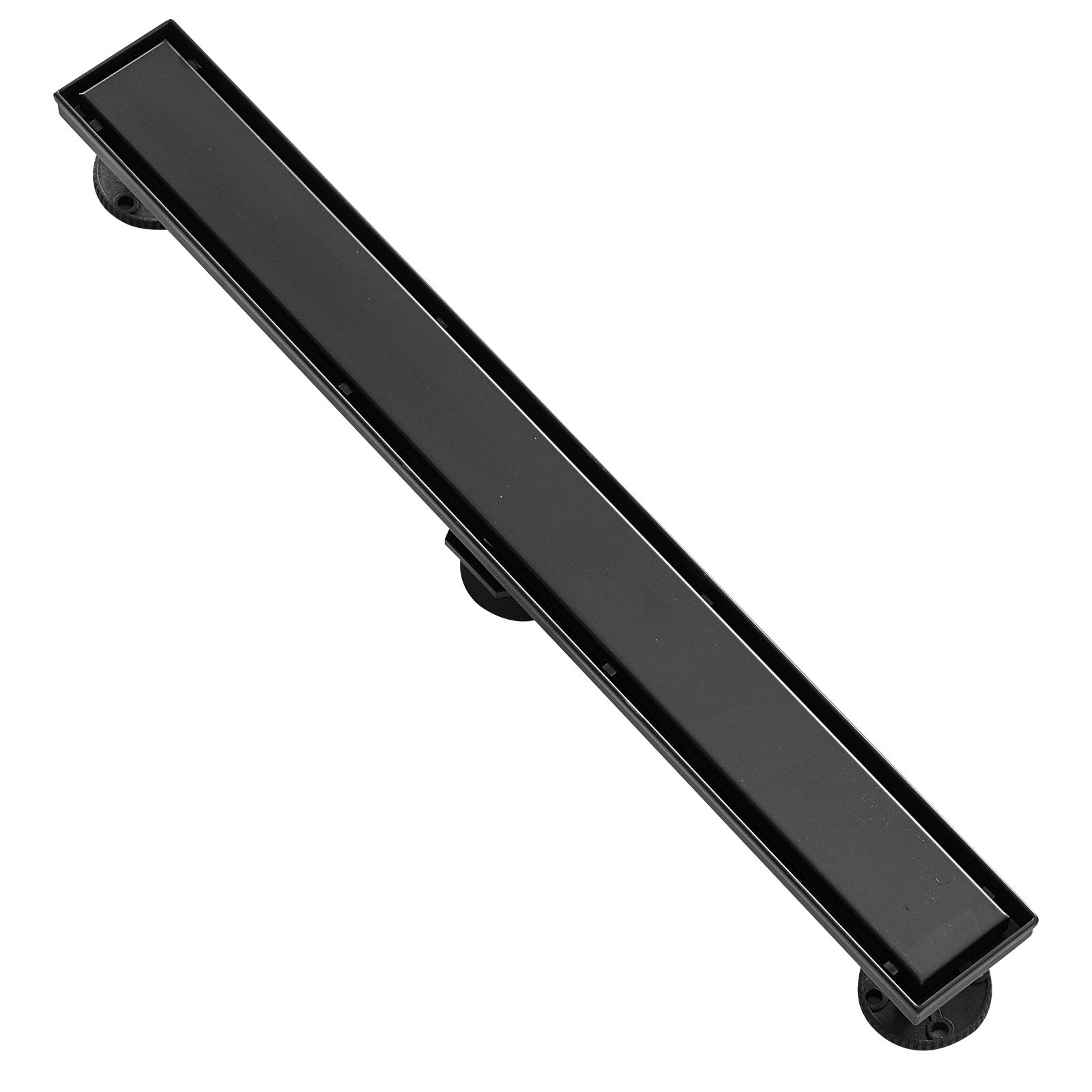 24-Inch Black Linear Shower Drain with Hair Strainer, Tile Insert Cover, Brushed Stainless Steel, High Flow, Easy Maintenance