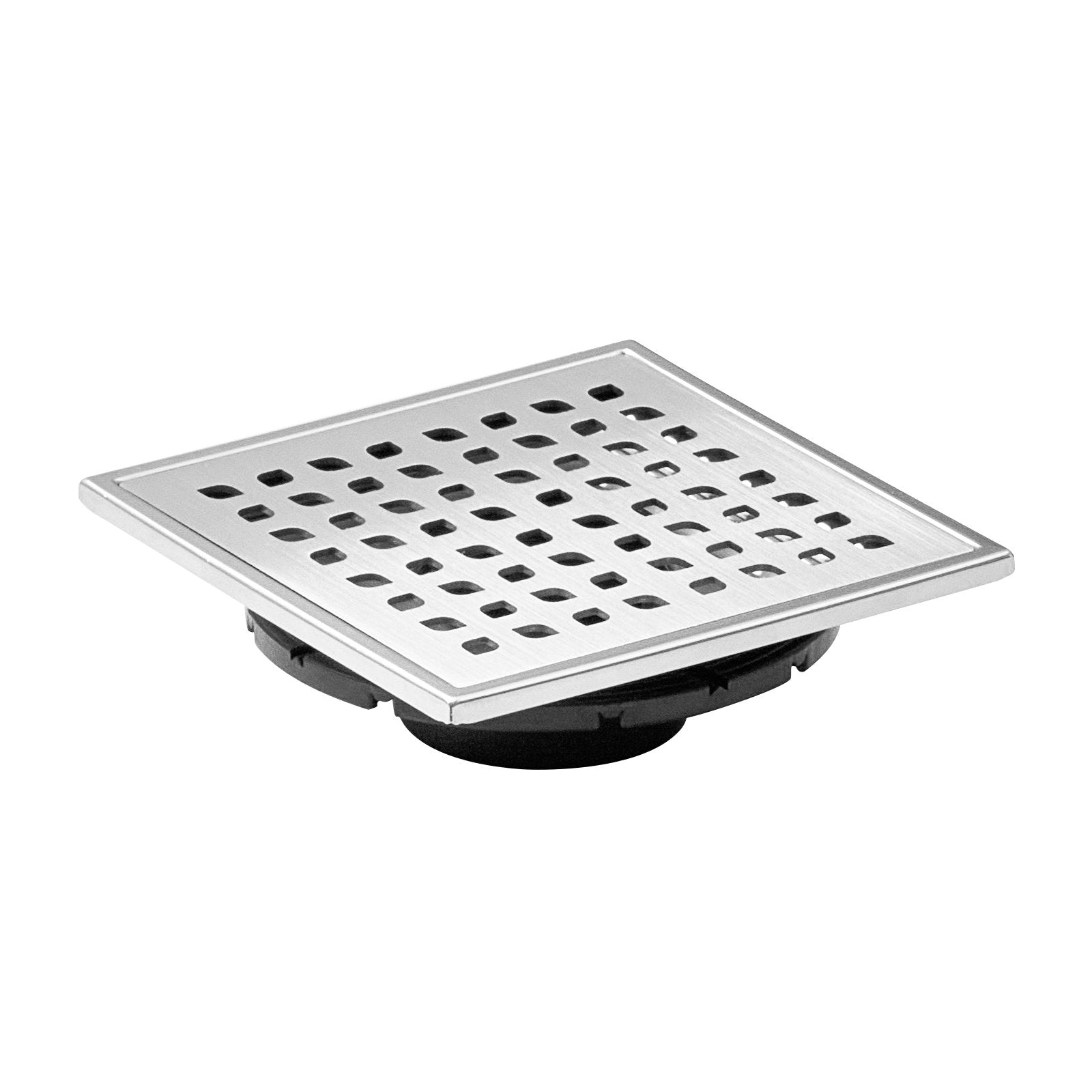 16" Linear Shower Drain with Square Grate, Brushed Stainless Steel, Leveling Feet, Hair Strainer, High Capacity, Easy Maintenance