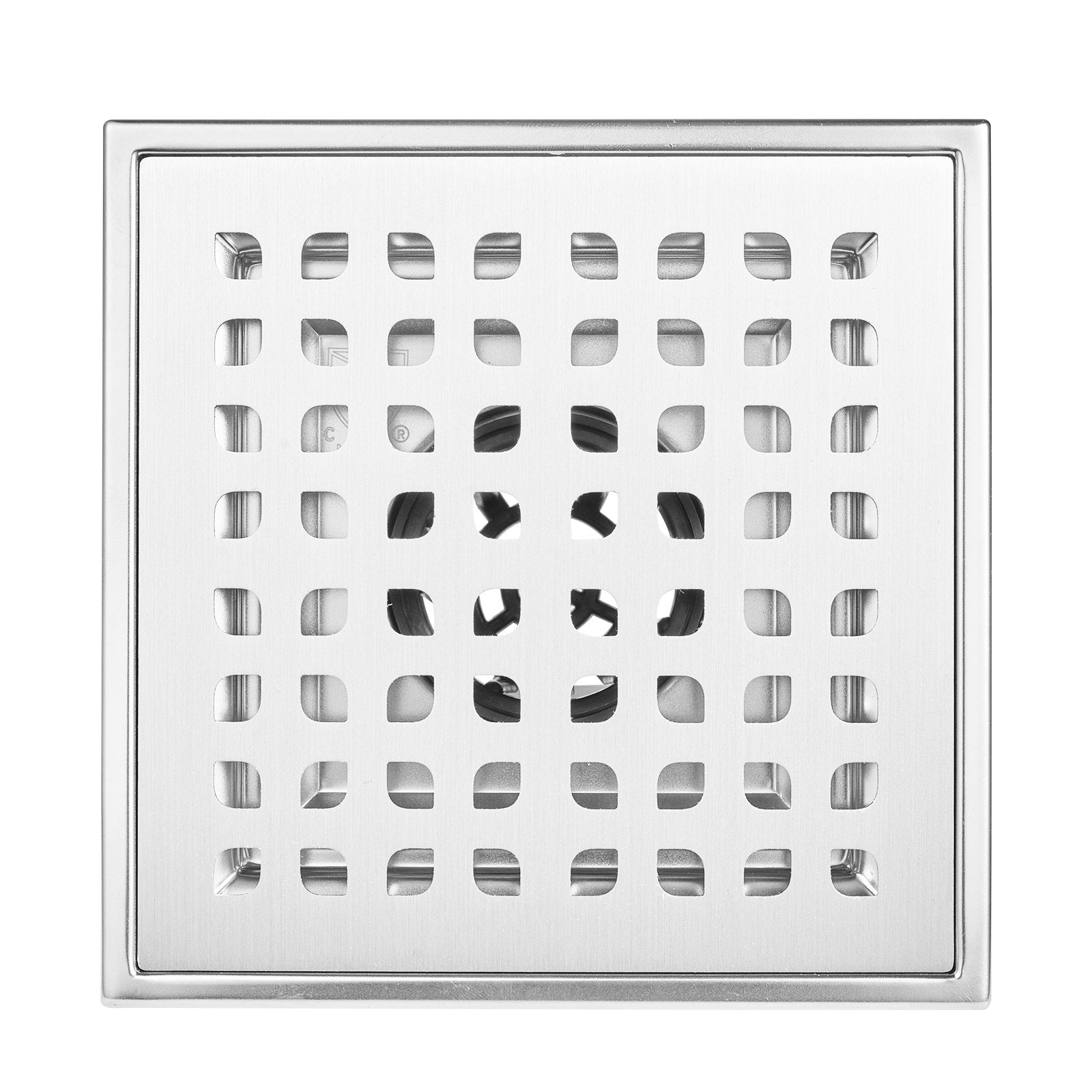 16" Linear Shower Drain with Square Grate, Brushed Stainless Steel, Leveling Feet, Hair Strainer, High Capacity, Easy Maintenance