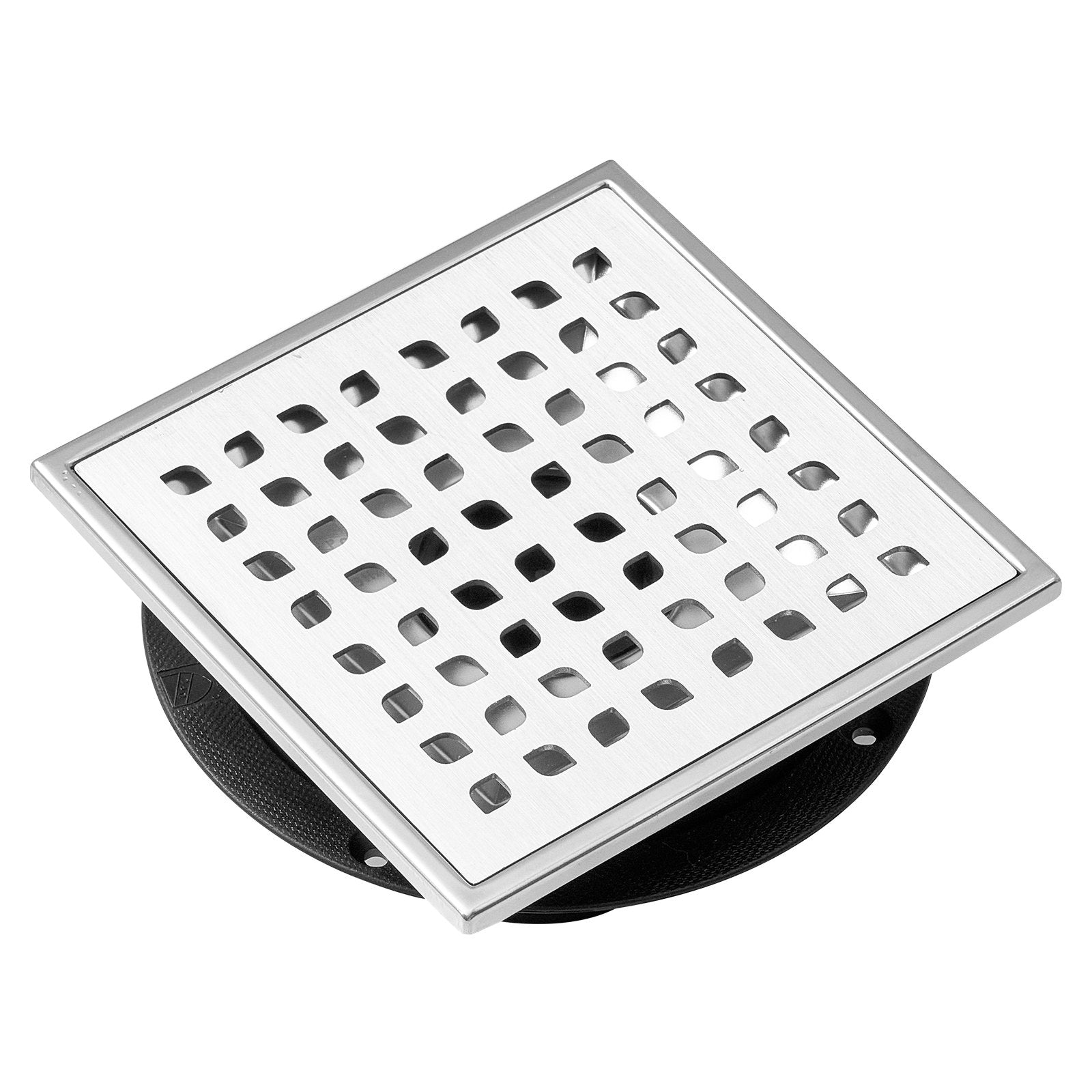 16" Linear Shower Drain with Square Grate, Brushed Stainless Steel, Leveling Feet, Hair Strainer, High Capacity, Easy Maintenance