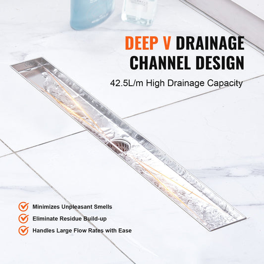 24" Linear Shower Drain Offset with Tile Insert, Brushed Stainless Steel, Leveling Feet, Hair Strainer, High Discharge Capacity