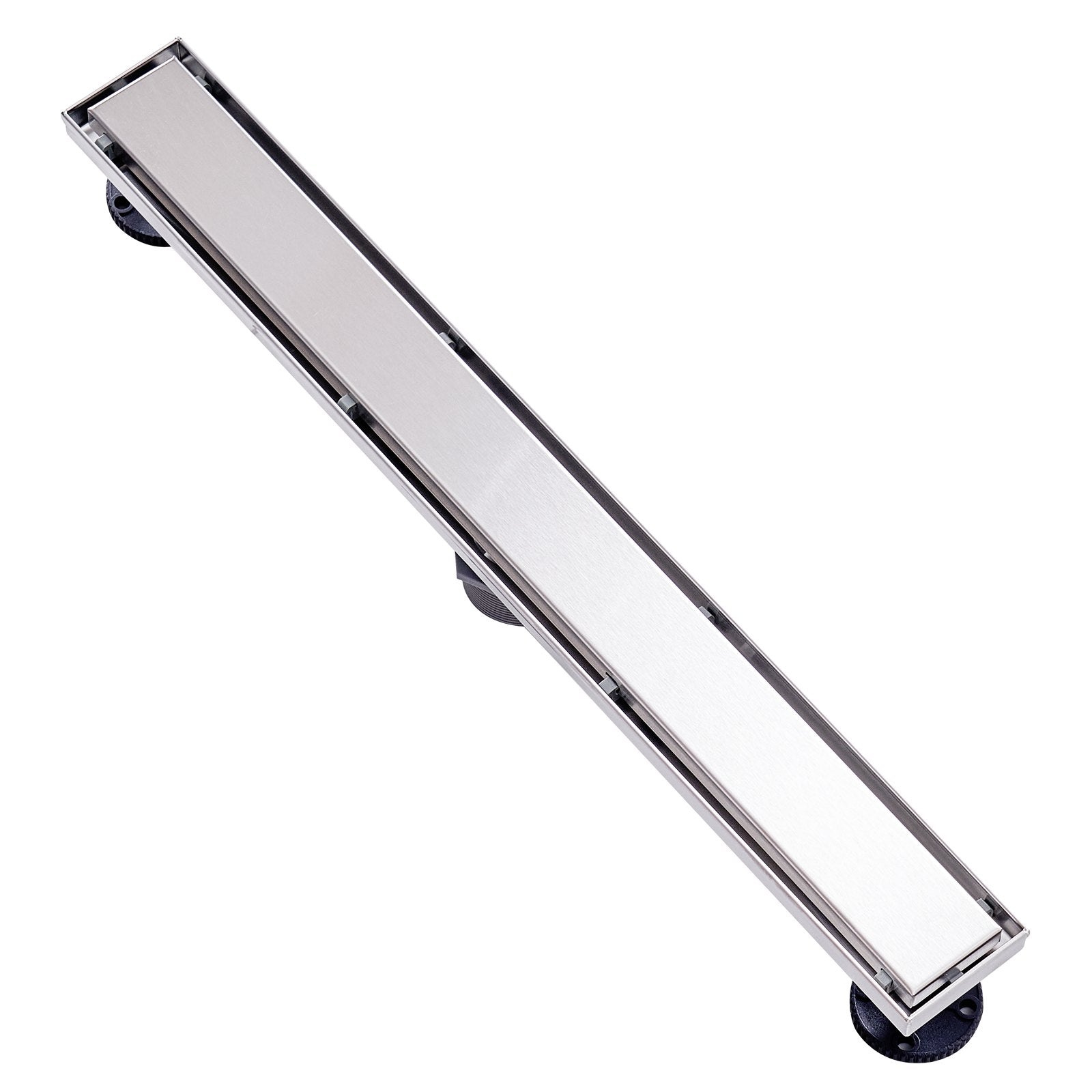 24" Linear Shower Drain Offset with Tile Insert, Brushed Stainless Steel, Leveling Feet, Hair Strainer, High Discharge Capacity