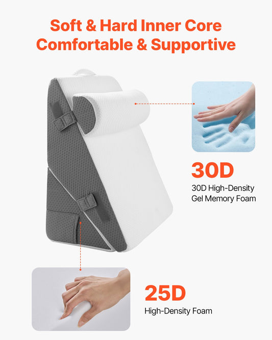 Adjustable Orthopedic Bed Wedge Pillow Set for Sleeping - Post Surgery Support, Acid Reflux Relief, Back Pain & Snoring Aid with Washable Jacquard Cover, High-Density Foam