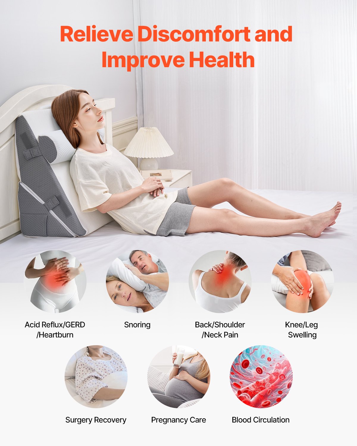 Adjustable Orthopedic Bed Wedge Pillow Set for Sleeping - Post Surgery Support, Acid Reflux Relief, Back Pain & Snoring Aid with Washable Jacquard Cover, High-Density Foam