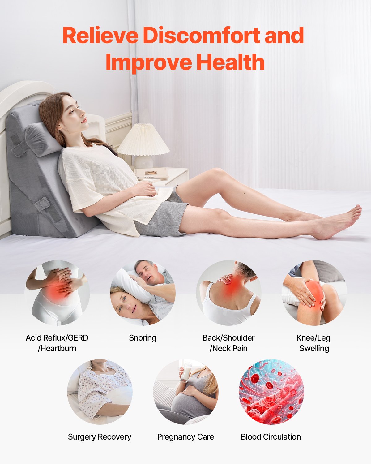 Orthopedic Bed Wedge Pillow Set - Adjustable Foam Support for Acid Reflux, Back Pain, Snoring, Post Surgery Comfort, Washable Cover