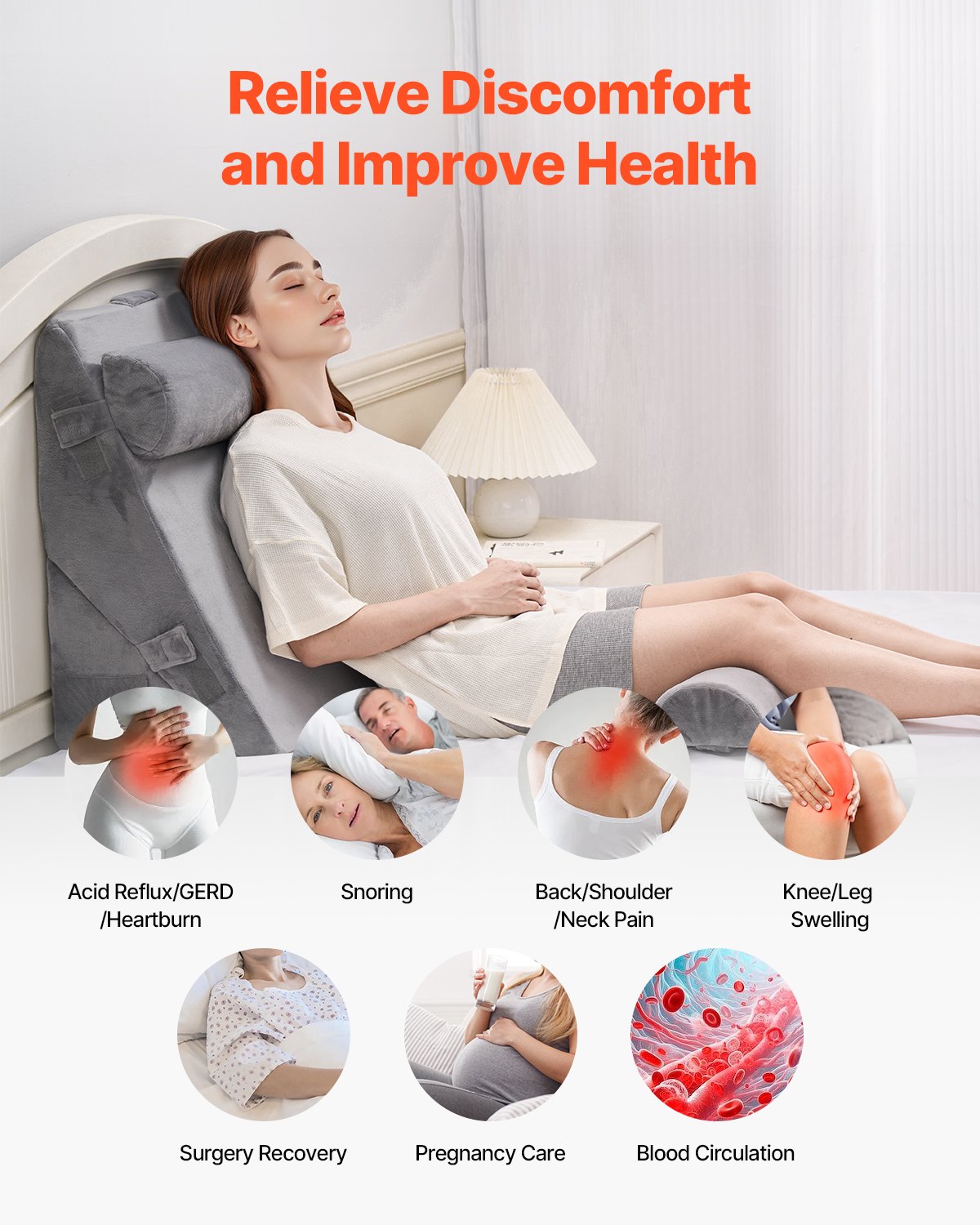 Adjustable Orthopedic Wedge Pillow Set for Sleeping, Post-Surgery Support, Acid Reflux, Back Pain, Snoring Relief, Dark Grey Velvet