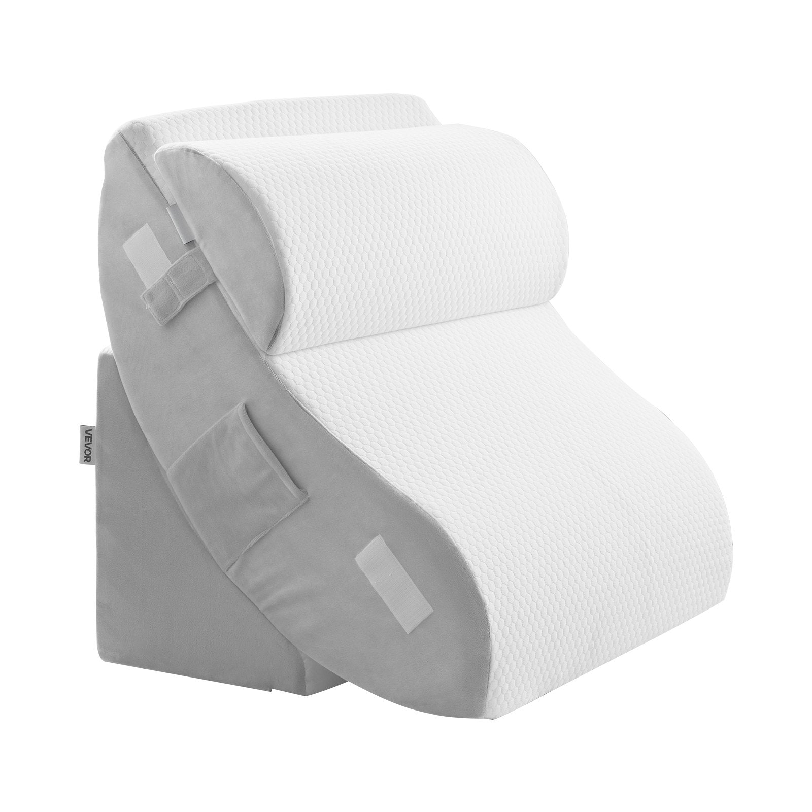 Adjustable Orthopedic Wedge Pillow Set for Sleeping & Post-Surgery, Relieve Back Pain, Acid Reflux, Snoring, with High-Density Foam, White/Grey