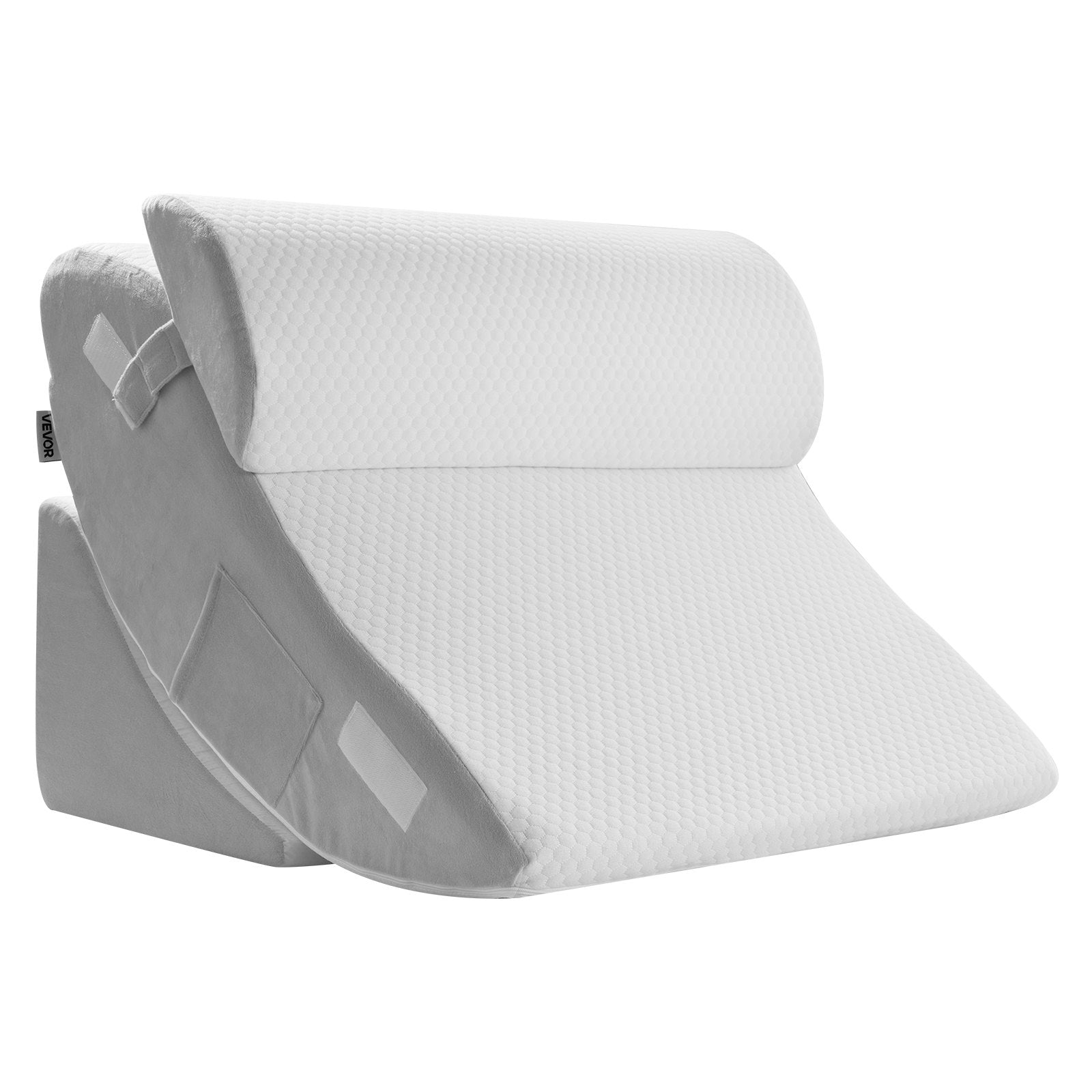 Adjustable Orthopedic Wedge Pillow Set for Sleeping & Post-Surgery, Relieve Back Pain, Acid Reflux, Snoring, with High-Density Foam, White/Grey