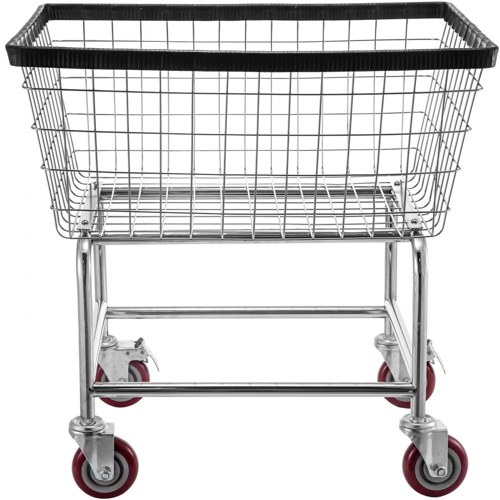 Heavy-Duty Steel Wire Laundry Cart with Wheels and Chrome Finish, 2.5 Bushel Capacity, 20''x15.7''x26'' for Commercial and Home Use