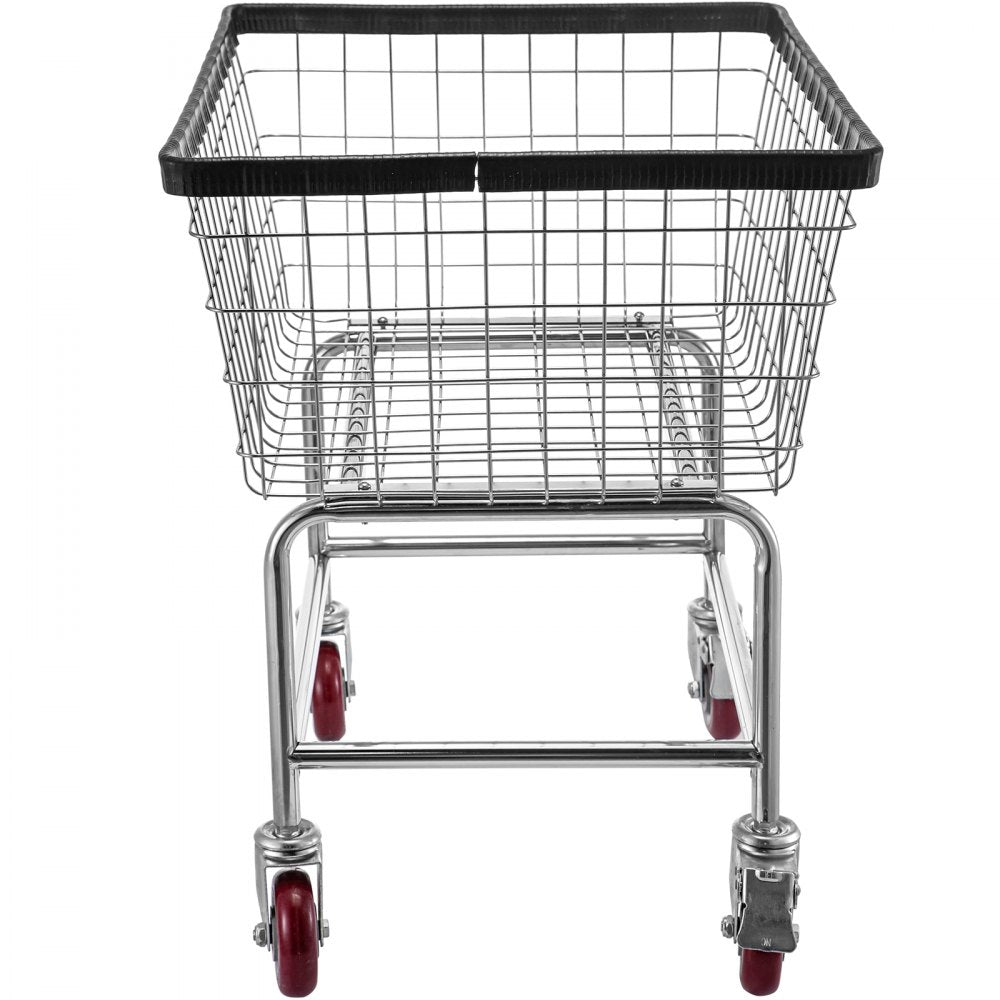 Heavy-Duty Steel Wire Laundry Cart with Wheels and Chrome Finish, 2.5 Bushel Capacity, 20''x15.7''x26'' for Commercial and Home Use