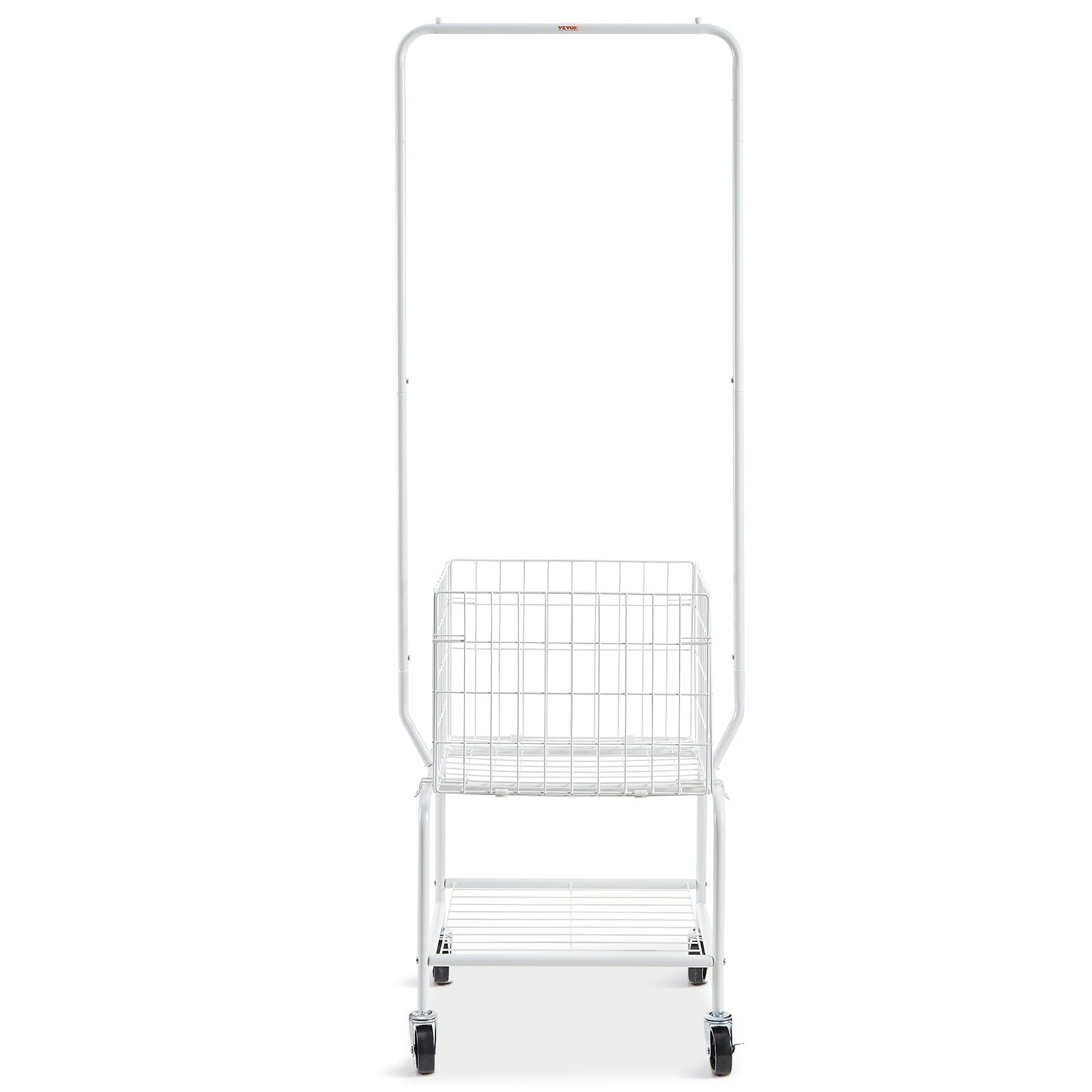 Adjustable Metal Laundry Hamper Cart with Garment Rack, Heavy Duty Wheels, Storage Organizer, Basket & Shelf Load Capacity, Iron Construction