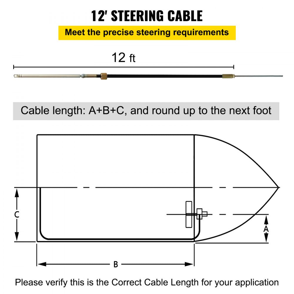 VEVOR Outboard Steering System 12' Outboard Steering System with 13" Wheel Durable Marine Steering System Boat Steering Cable