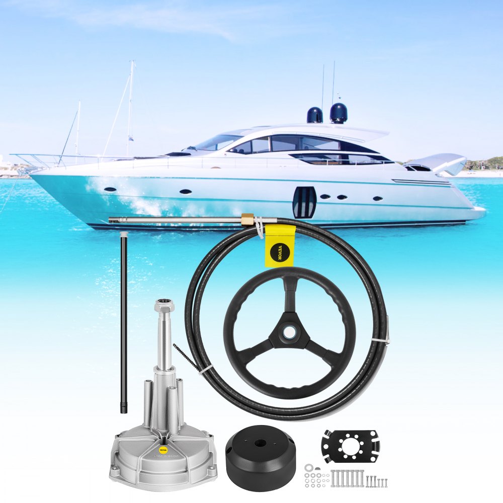 VEVOR Outboard Steering System 12' Outboard Steering System with 13" Wheel Durable Marine Steering System Boat Steering Cable