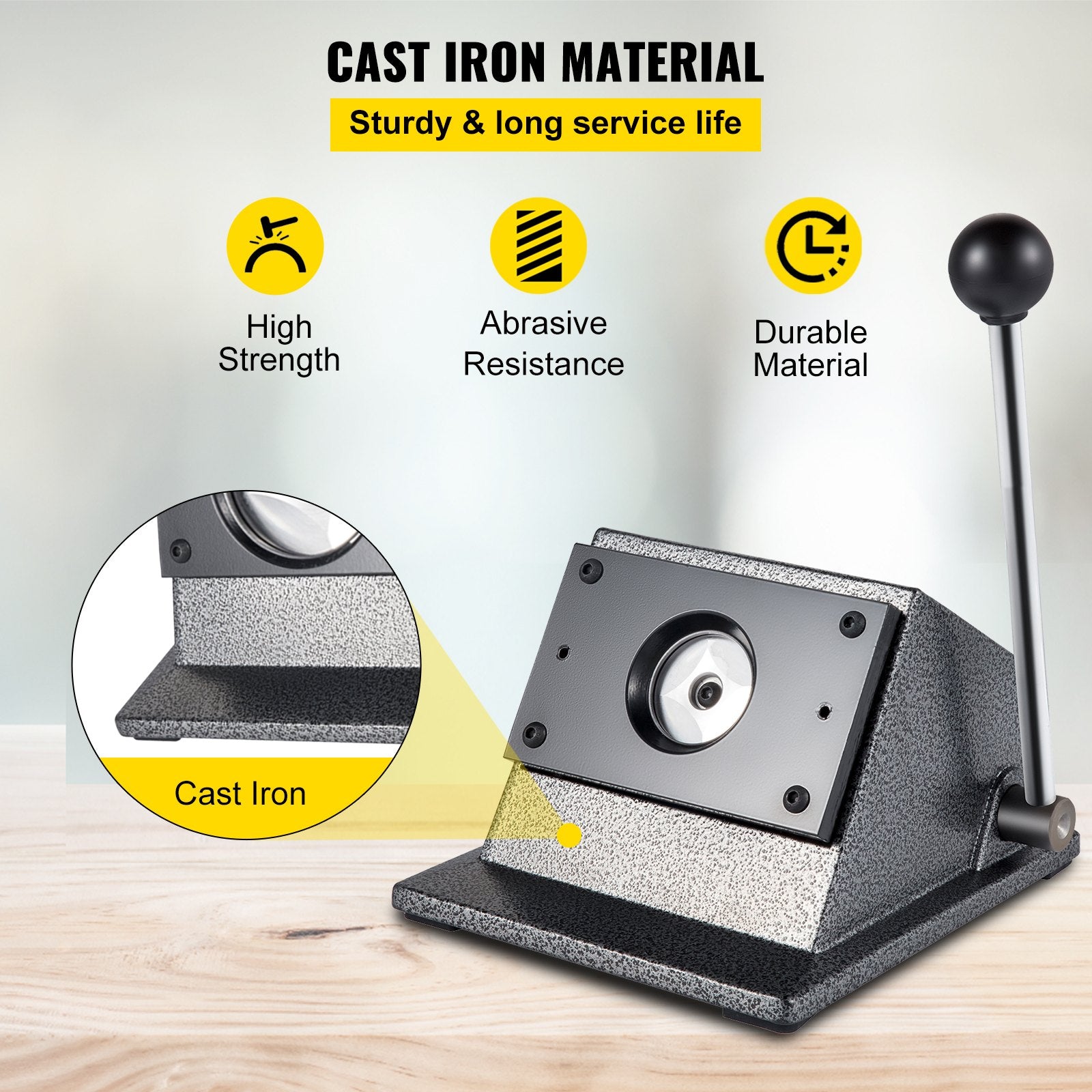 Heavy-Duty Cast Iron Round Punch Die Cutter with Steel Blade for 1.25" Badges - Manual Graphic Punch Press for Precision Cutting