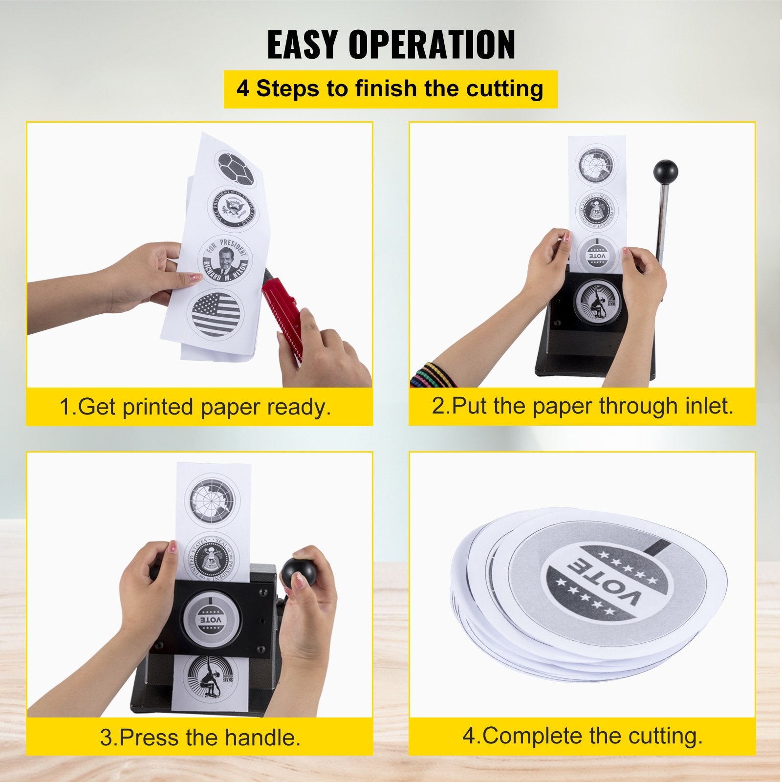 Heavy-Duty Cast Iron Round Punch Die Cutter with Steel Blade for 1.25" Badges - Manual Graphic Punch Press for Precision Cutting