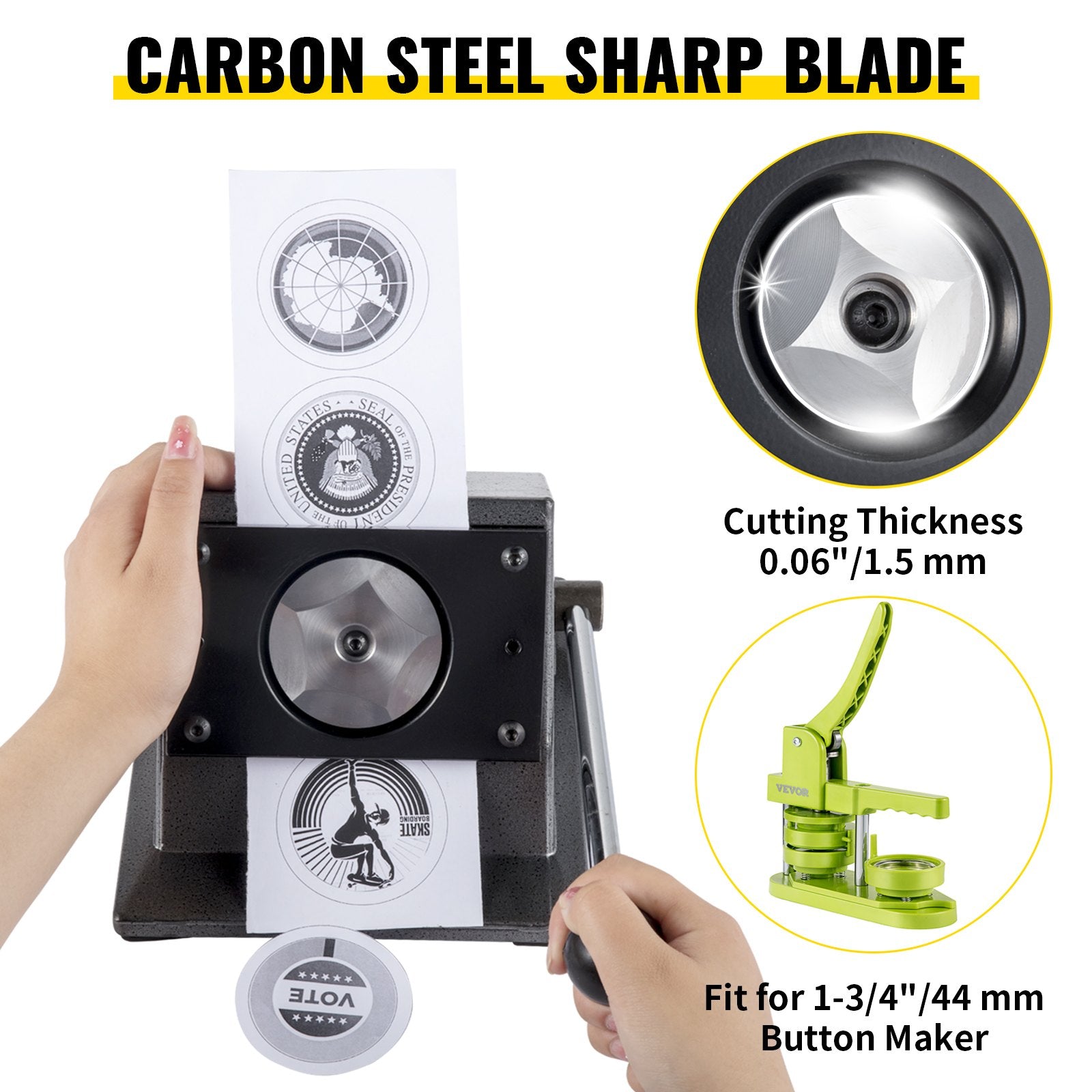 Heavy-Duty 44mm Round Punch Die Cutter with Carbon Steel Blade for Effortless Badge Making – Cast Iron Manual Press, Ergonomic Design