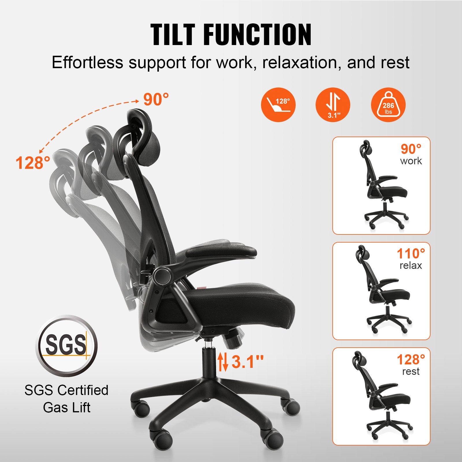 Ergonomic Office Chair with Adjustable Lumbar Support, High Back, 2D Armrest, Headrest for Home Office, Computer Desk Chair, 286 lbs Capacity