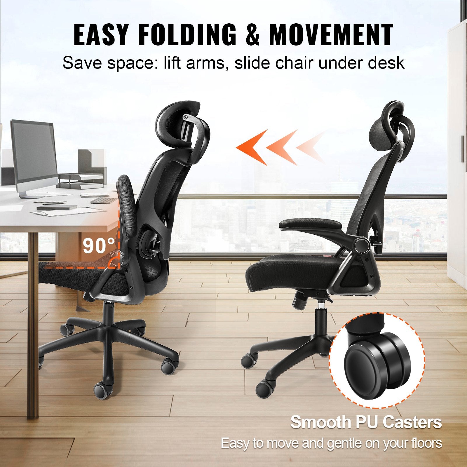 Ergonomic Office Chair with Adjustable Lumbar Support, High Back, 2D Armrest, Headrest for Home Office, Computer Desk Chair, 286 lbs Capacity