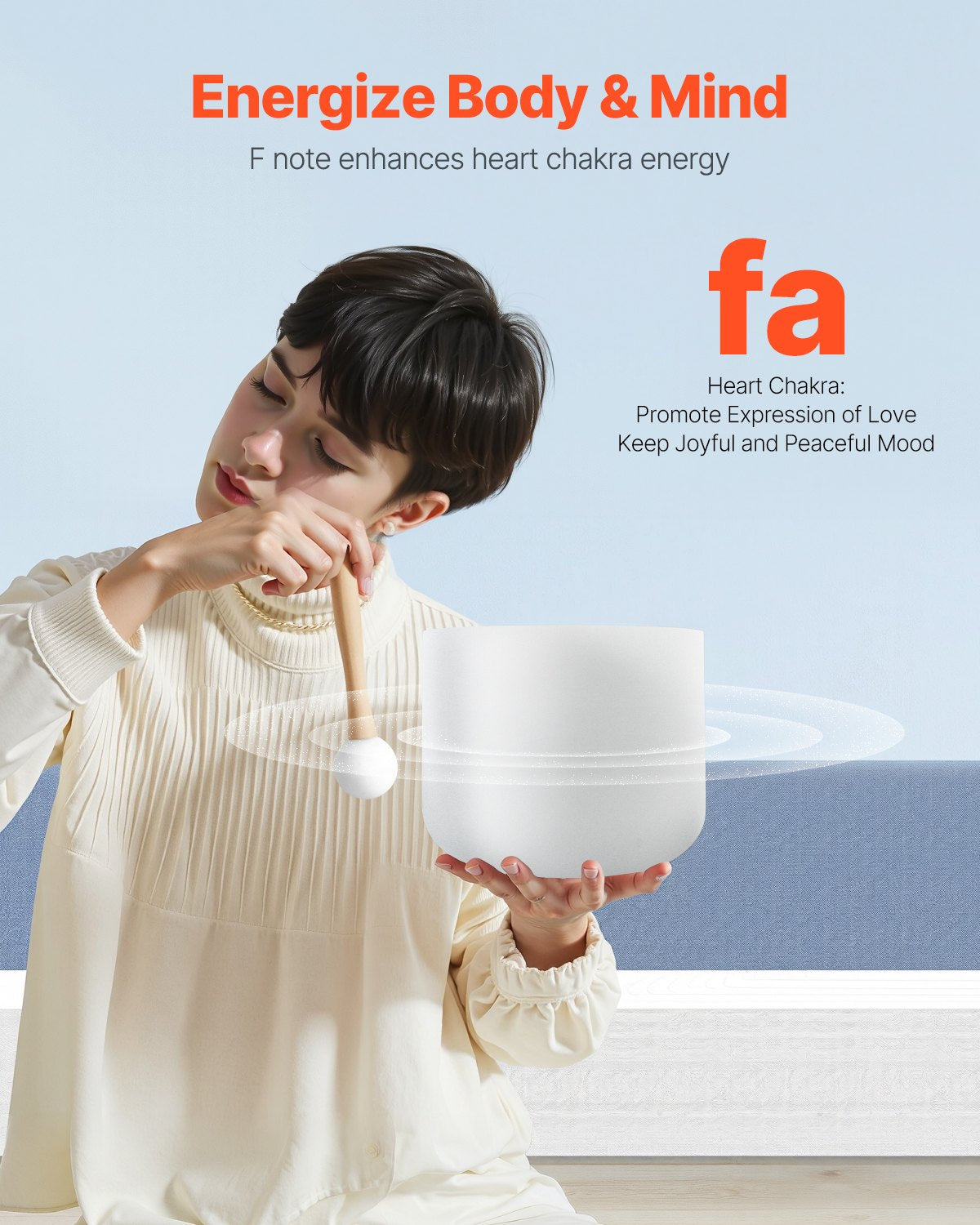 8-Inch Frosted Quartz Crystal Singing Bowl - F Note Heart Chakra Sound Healing Set for Meditation, Yoga, and Relaxation with Mallet & O-Ring