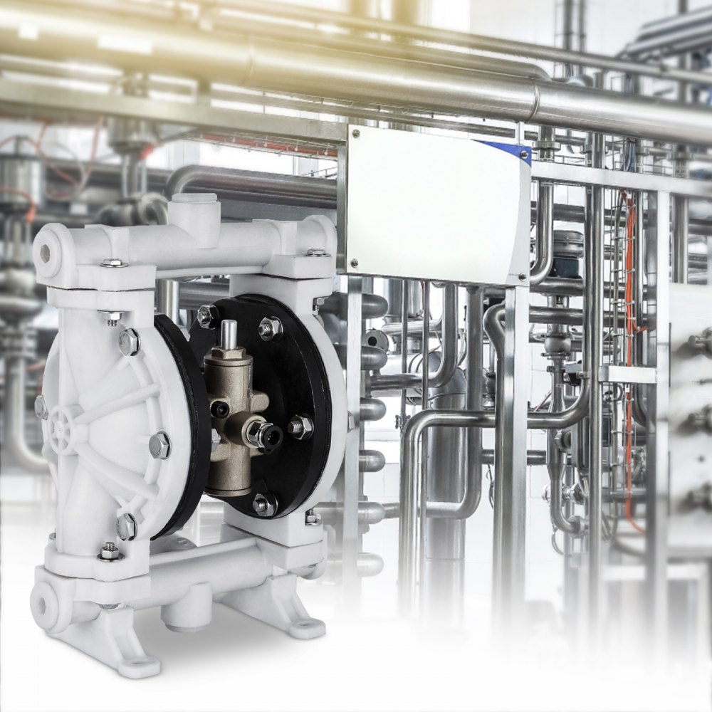 1/2 Inch Inlet Outlet Polypropylene Air-Operated Diaphragm Pump for Chemical Industries, 13 GPM Max Flow, 100 PSI, Nitrile Corrosion-Resistant Design