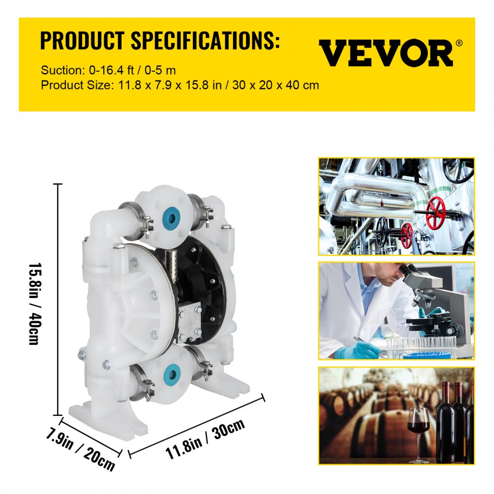 VEVOR Air-Operated Double Diaphragm Pump Chemical Industrial 1 Inch Inlet And Outlet