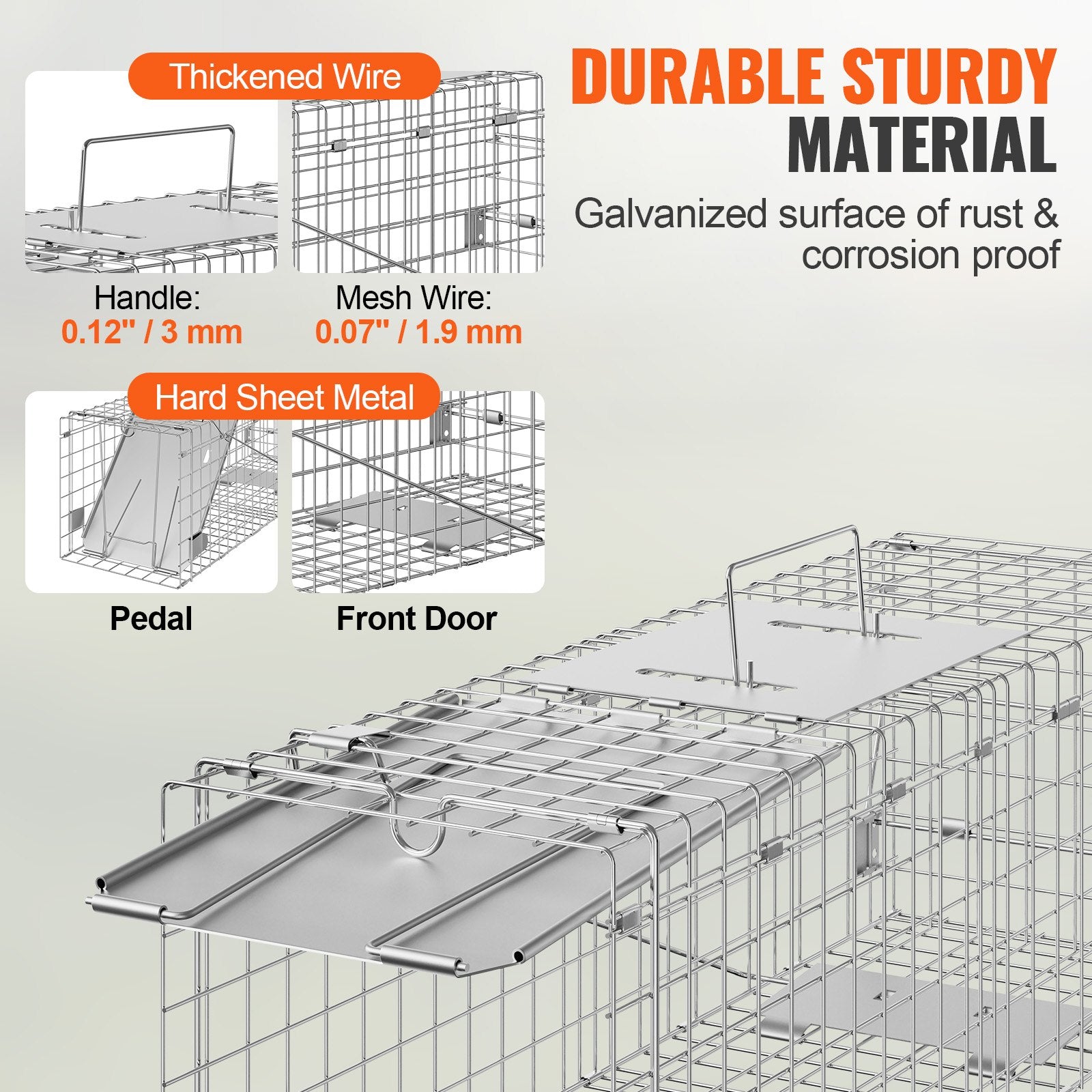 Humane Folding Animal Cage Trap 24"x8"x8" for Cats, Rabbits, Squirrels, Raccoons, Durable Galvanized Iron with Handle, Easy Setup