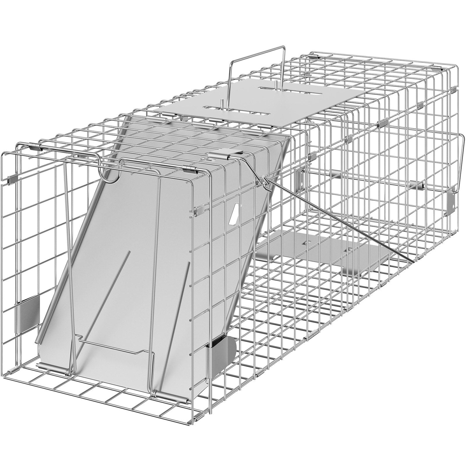Humane Folding Animal Cage Trap 24"x8"x8" for Cats, Rabbits, Squirrels, Raccoons, Durable Galvanized Iron with Handle, Easy Setup