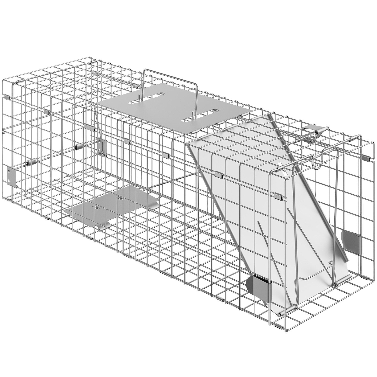 Humane Folding Animal Cage Trap 24"x8"x8" for Cats, Rabbits, Squirrels, Raccoons, Durable Galvanized Iron with Handle, Easy Setup