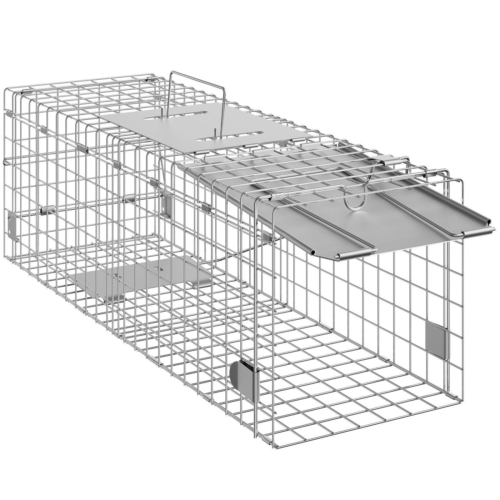 Humane Folding Animal Cage Trap 24"x8"x8" for Cats, Rabbits, Squirrels, Raccoons, Durable Galvanized Iron with Handle, Easy Setup