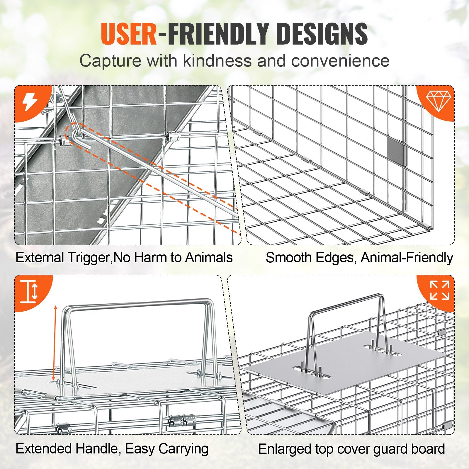 Humane Folding Live Animal Cage Trap 31"x10"x12" for Cats, Rabbits, Squirrels, Raccoons, Groundhogs - Durable Galvanized Iron Design