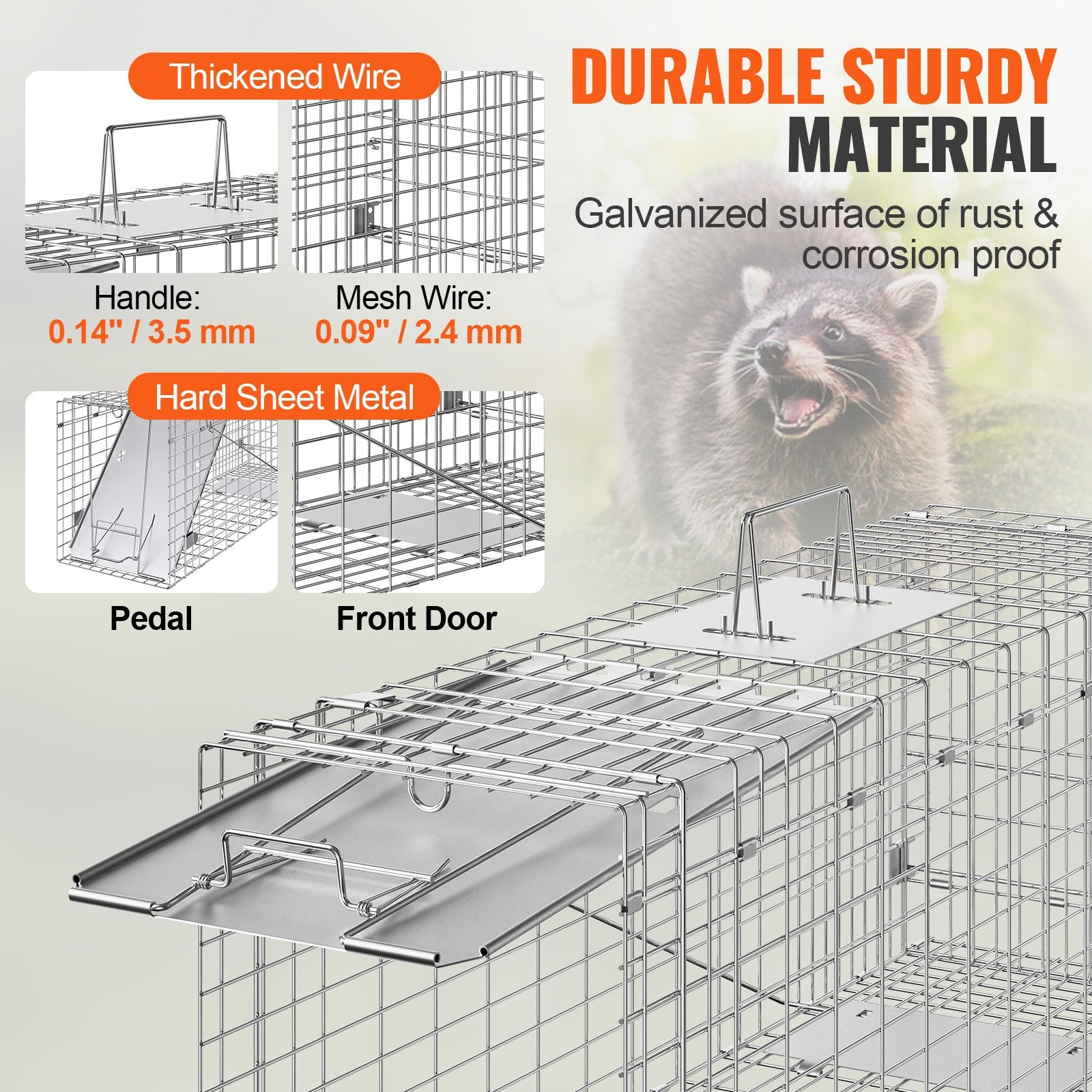 Humane Folding Live Animal Cage Trap 31"x10"x12" for Cats, Rabbits, Squirrels, Raccoons, Groundhogs - Durable Galvanized Iron Design