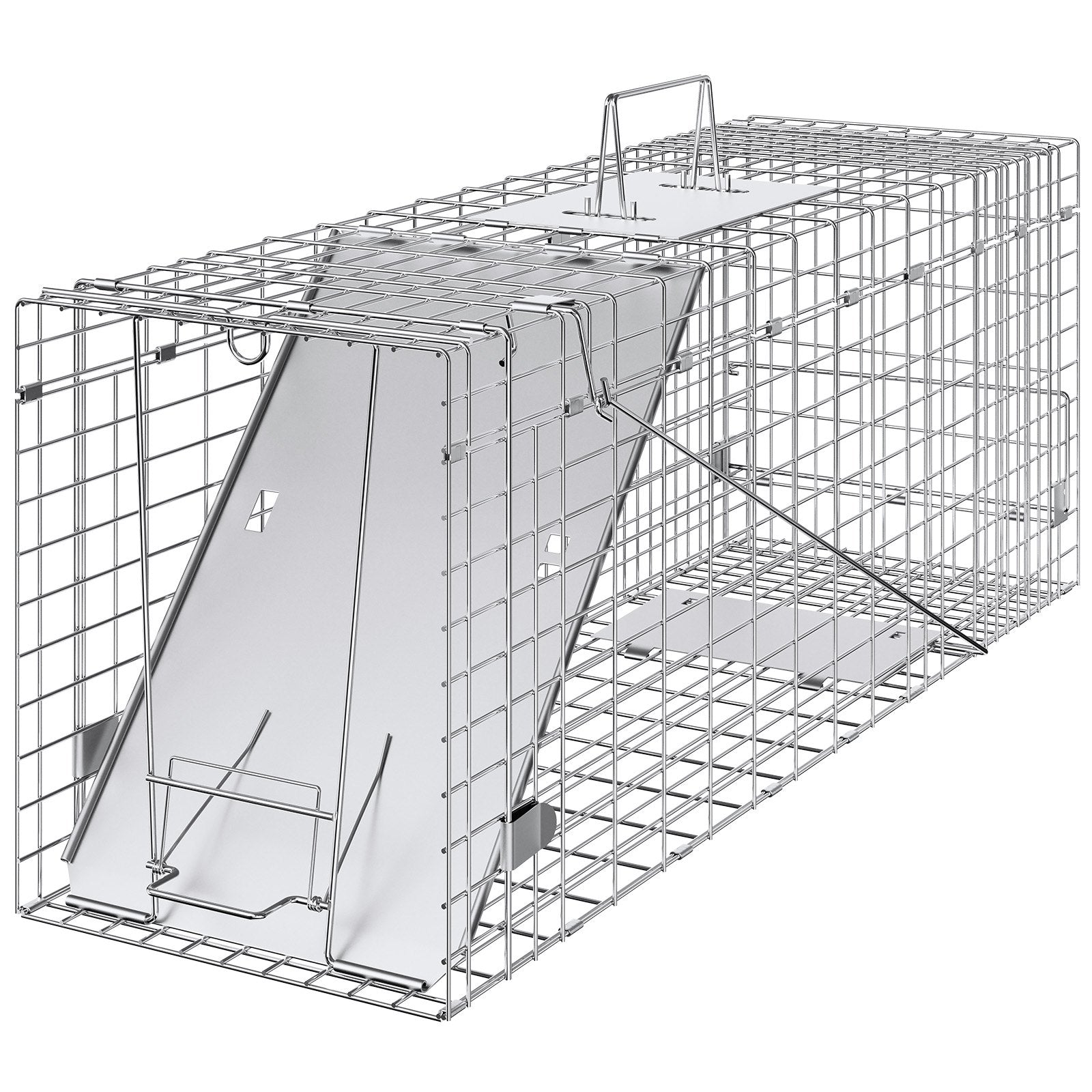 Humane Folding Live Animal Cage Trap 31"x10"x12" for Cats, Rabbits, Squirrels, Raccoons, Groundhogs - Durable Galvanized Iron Design