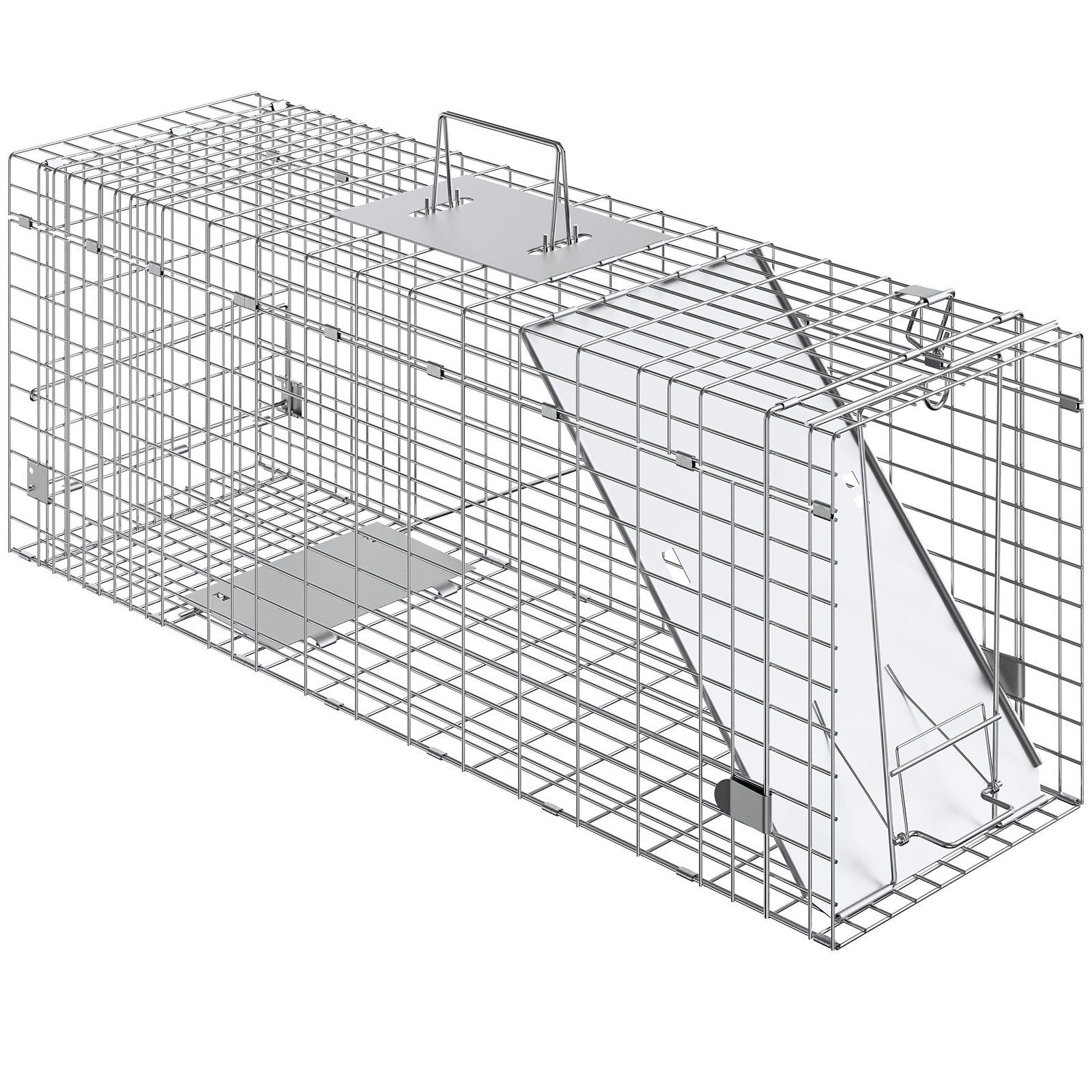 Humane Folding Live Animal Cage Trap 31"x10"x12" for Cats, Rabbits, Squirrels, Raccoons, Groundhogs - Durable Galvanized Iron Design