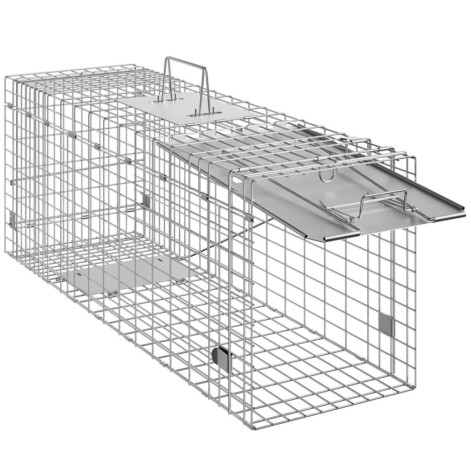 Humane Folding Live Animal Cage Trap 31"x10"x12" for Cats, Rabbits, Squirrels, Raccoons, Groundhogs - Durable Galvanized Iron Design