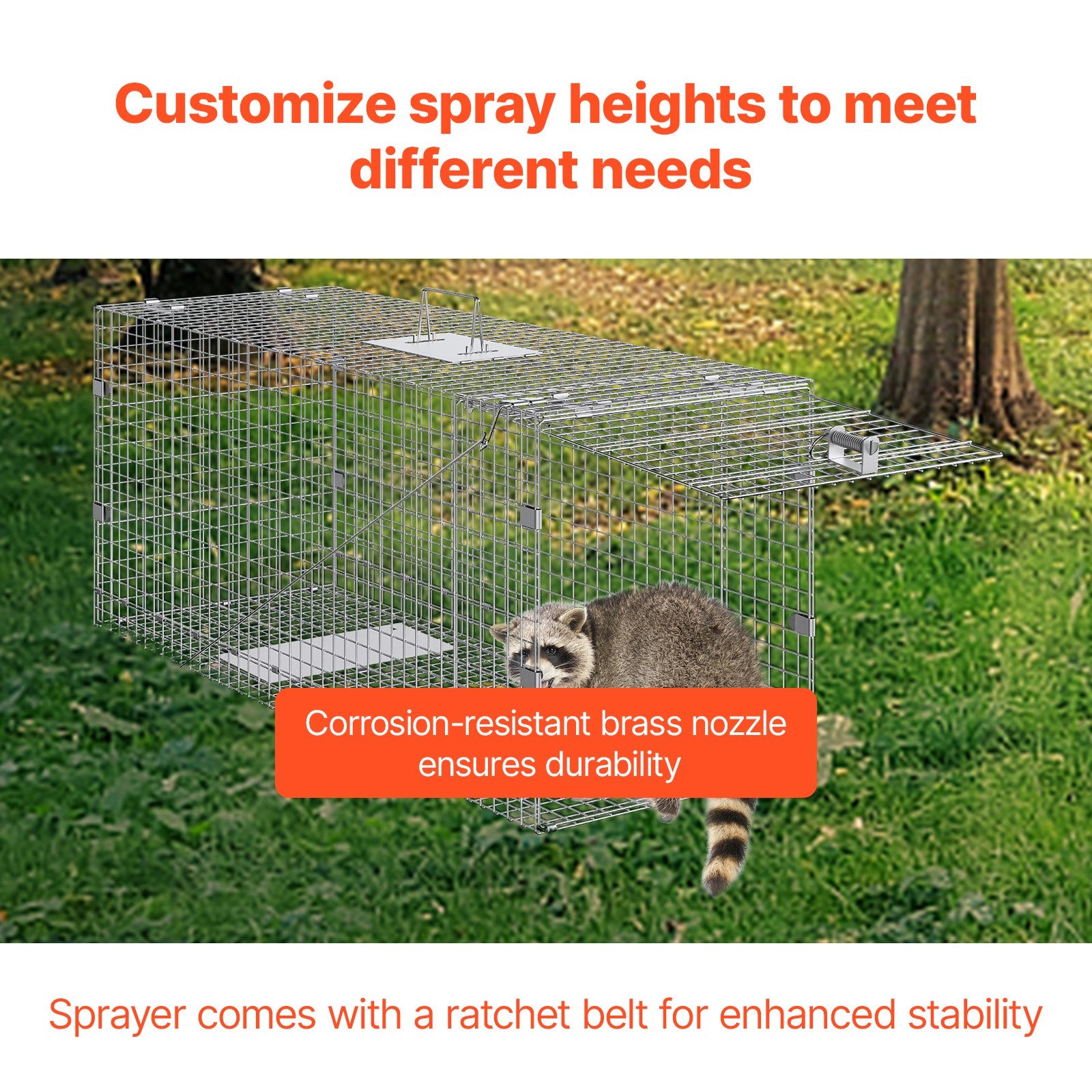 Humane Live Animal Cage Trap 42"x16"x18" Galvanized Iron, Foldable with Handle for Catching Stray Dogs, Armadillos, Raccoons, Marmots, Foxes