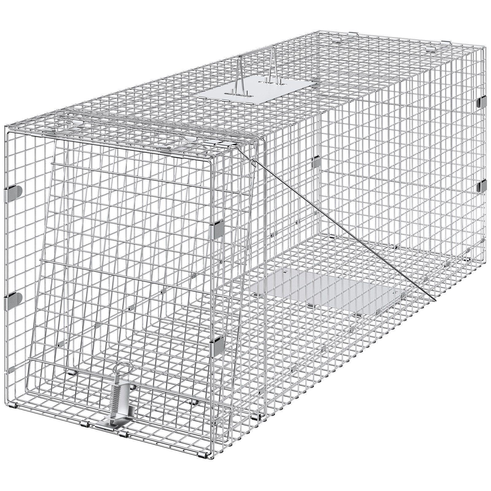 Humane Live Animal Cage Trap 42"x16"x18" Galvanized Iron, Foldable with Handle for Catching Stray Dogs, Armadillos, Raccoons, Marmots, Foxes